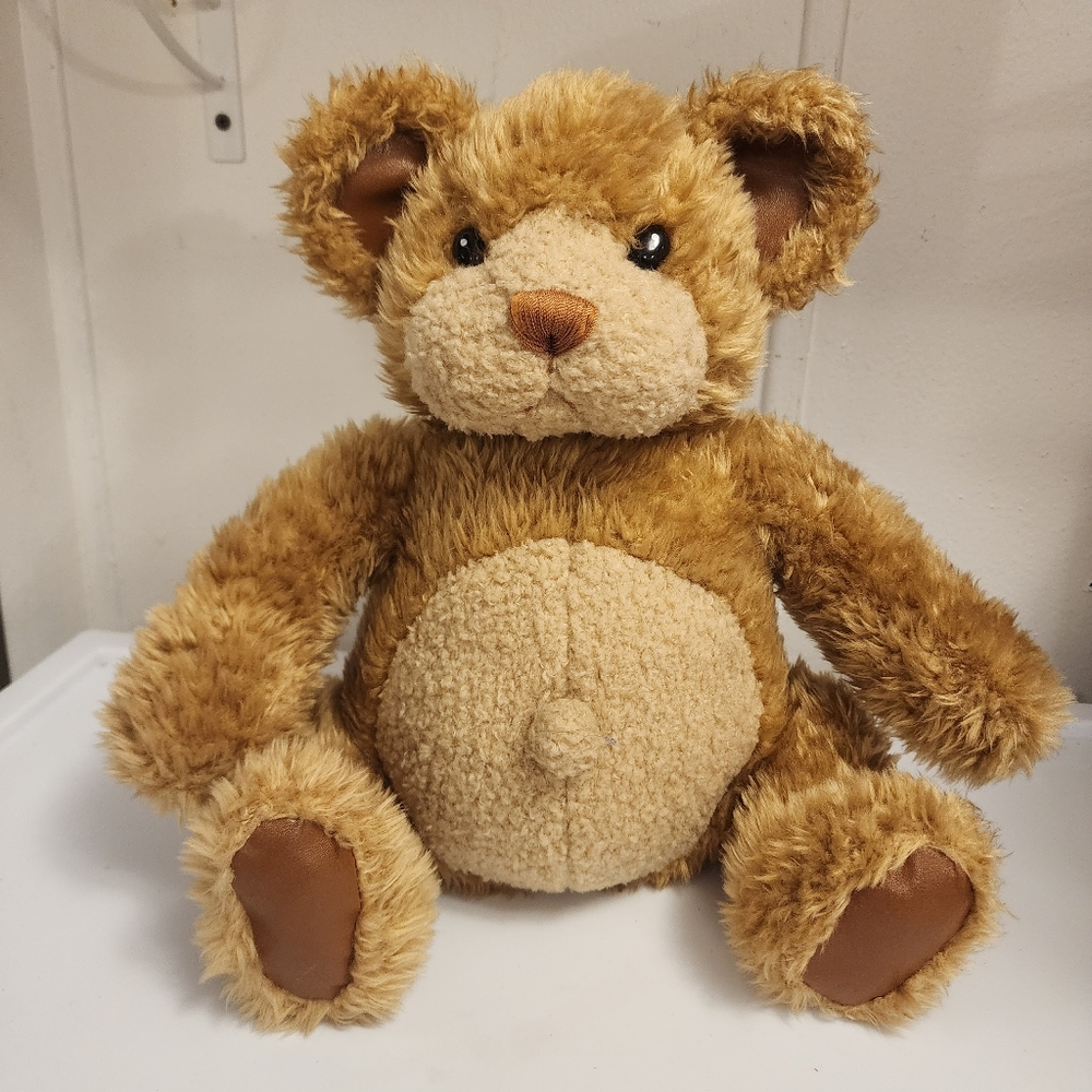 12" Vtg Chumley Plush Brown Sitting Bear Stuffed Animal Toy Leather Feet Ears